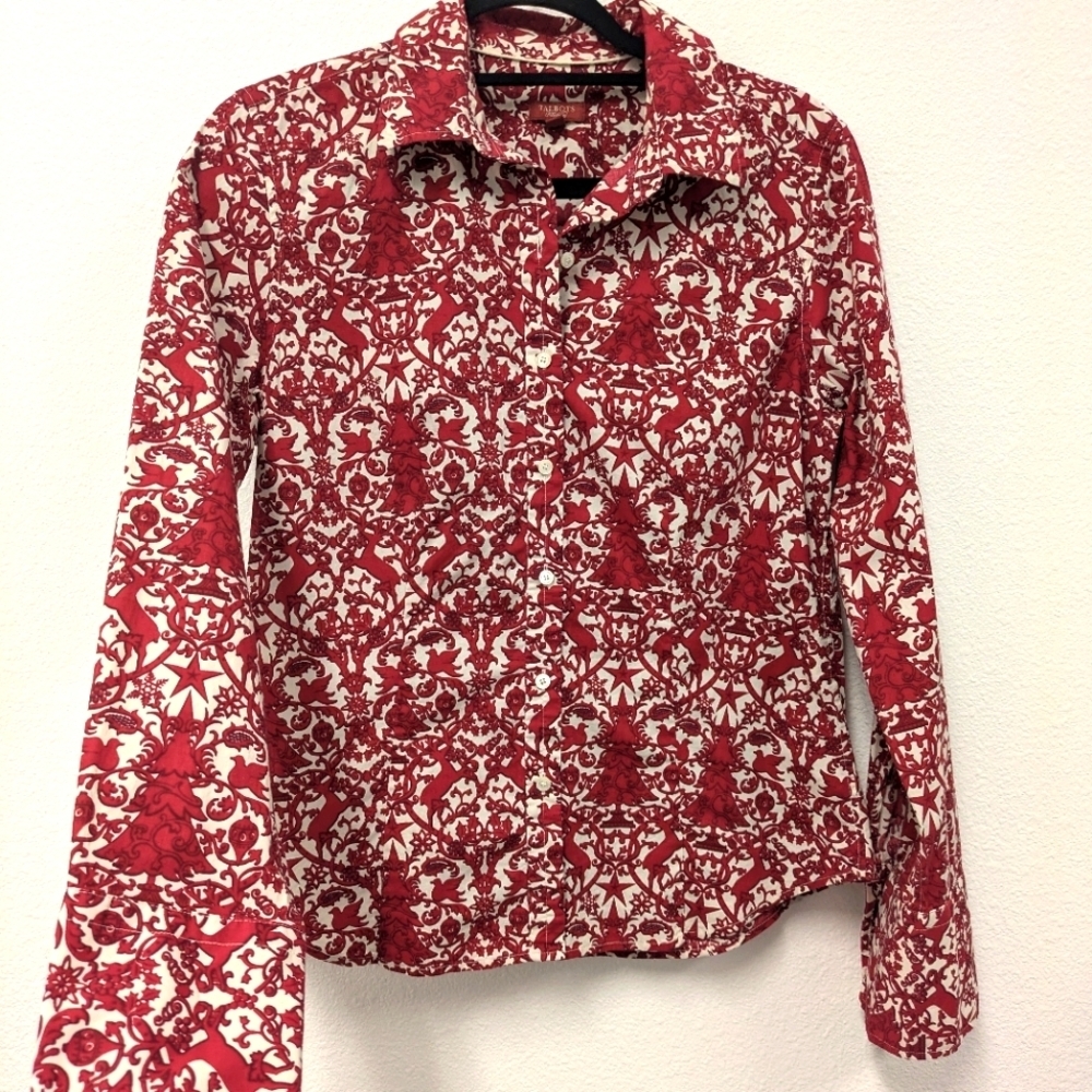 Talbots White And Red Christmas Tree Holiday Button Up Shirt sz 8 Reindeer Dove - Picture 4 of 10